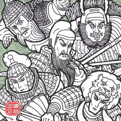 古典素描门神q版汉甲三国人物画像