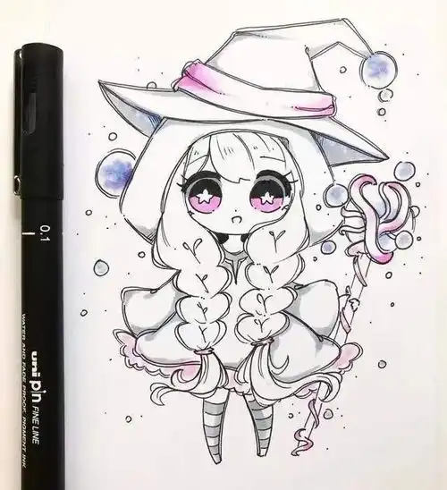 卡哇伊黑白动漫人物线稿素材手绘插画