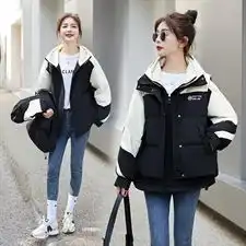 现货短款羽绒服女2023冬季新款时尚连运动帽两件套情侣外套冲锋衣