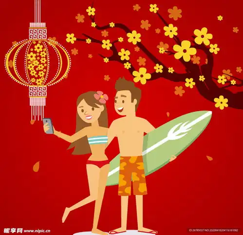 春节红色喜庆卡通人物插画设计图卡通设计
