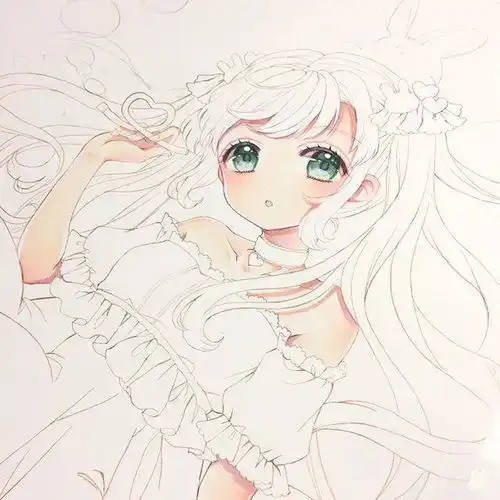 炒鸡可爱仙气的动漫人物女生马克笔插画线稿