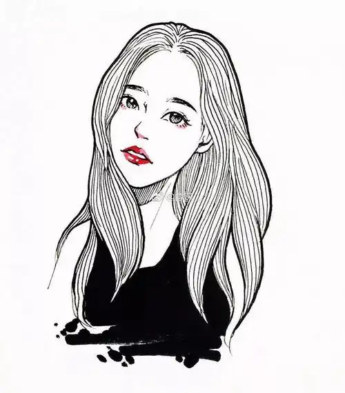 她的线描插画真美简洁风手绘头像