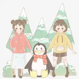 闺蜜冬日与企鹅合影图图片素材其他格式下载动漫人物大全