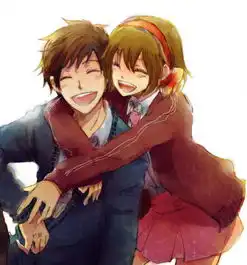 求动漫图女生靠在男生背上跟男生脸一个方向