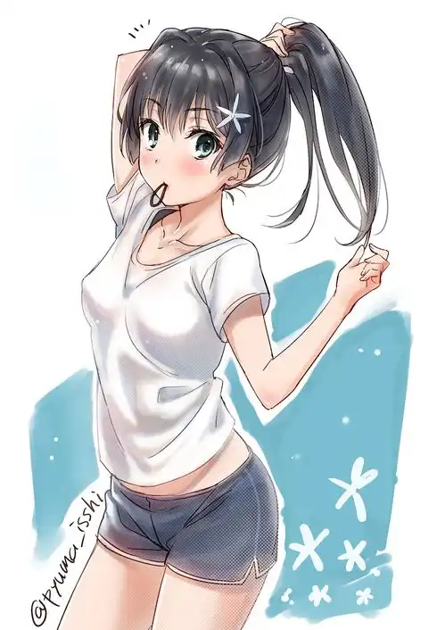 有没有那种女生正在扎头发的头像鸭类似于下面这张,真人的动漫的都行,感谢每一条回复